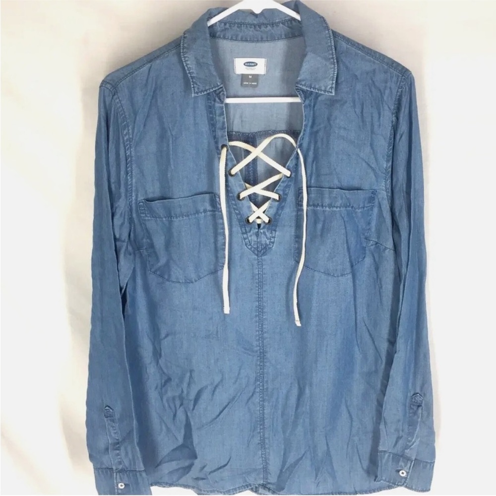 Old Navy Chambray Blue Denim Lace-Up Shirt